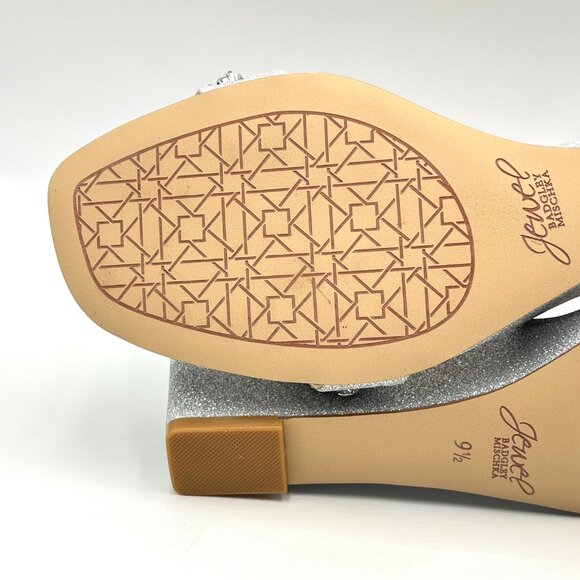 Jewel Badgley Mischka Size 9.5 Peggy Silver Jeweled Wedges Dress Sandals Shoes - Picture 10 of 13